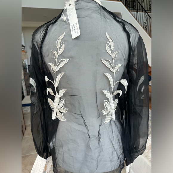 Vici Venetian Embroidered Statement Blouse Feminine Sheer Preppy Ethereal Sz M - Picture 12 of 13